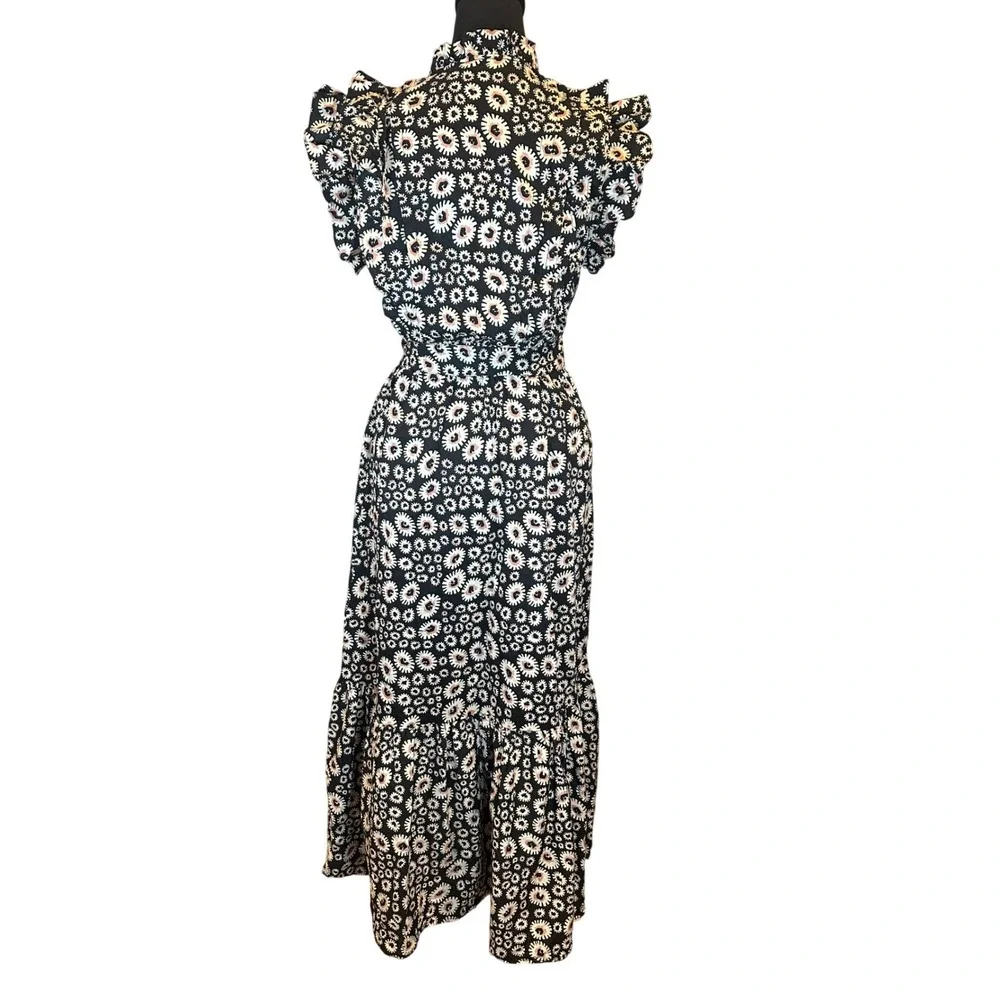 Outerknown Canyon Midi Dress Sz S Organic Cotton Pitch‎ Black Bramble Daisy Belt